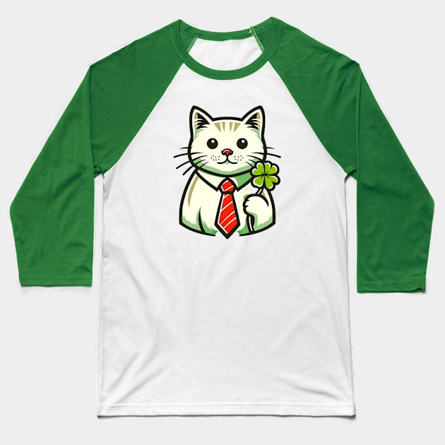 Cat Holding Shamrock for St Patricks Day Baseball T-Shirt by Rizstor